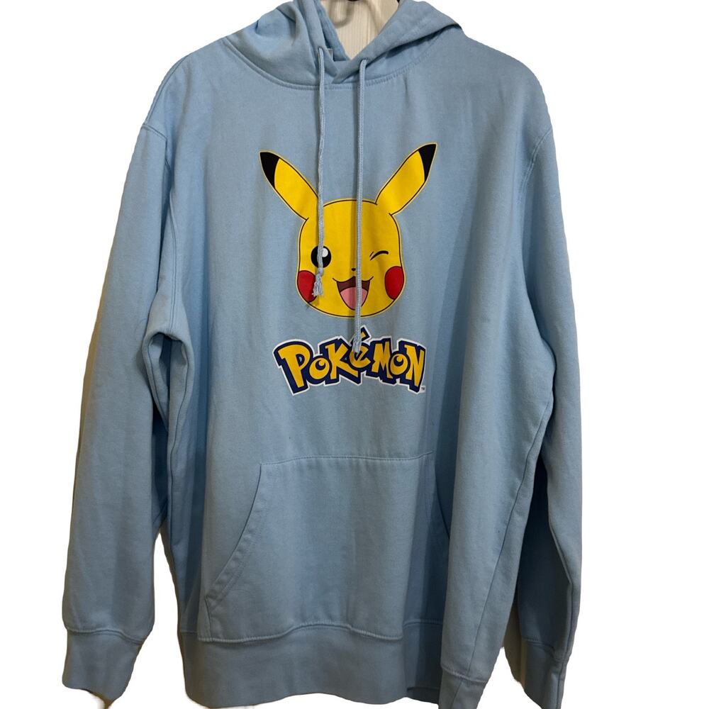 Pokemon Pikachu Hoodie Light Blue XL Pullover Graphic‎ Hooded Sweatshirt